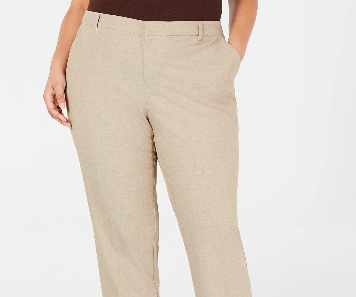 Calça feminina plus size com perna justa no tornozelo, tamanho 28W, bege