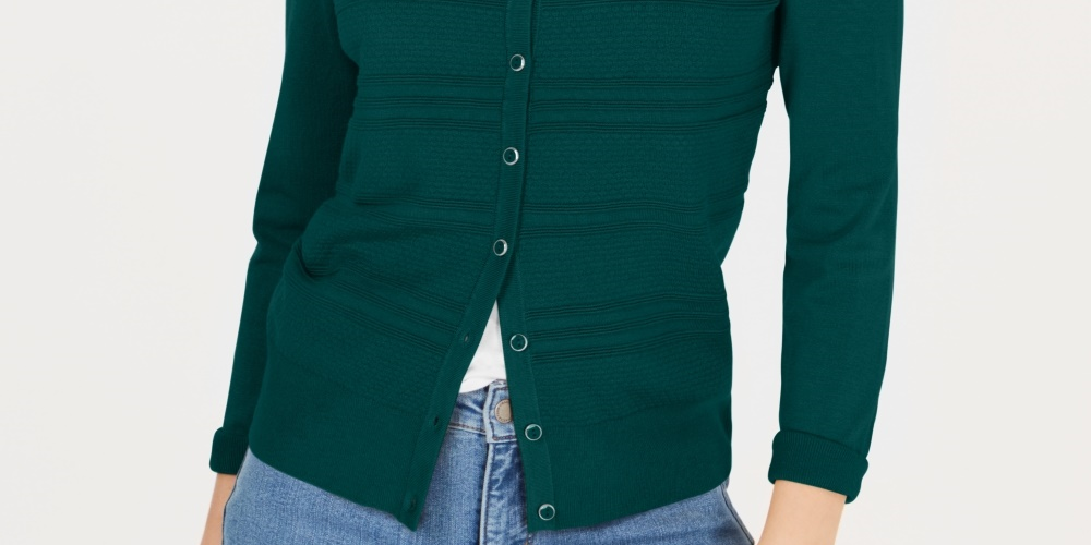 Cardigan texturizado feminino Charter Club, verde, tamanho extrapequeno