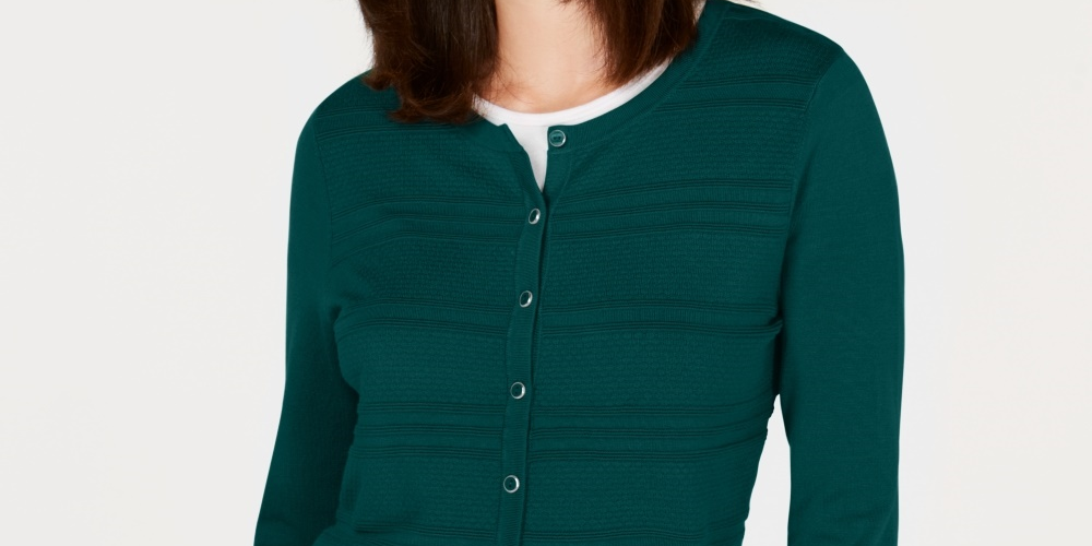 Cardigan texturizado feminino Charter Club, verde, tamanho XX-G