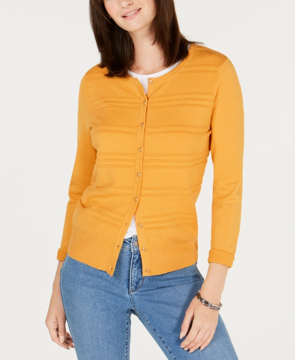 Cardigan texturizado feminino Charter Club, tamanho pequeno, dourado