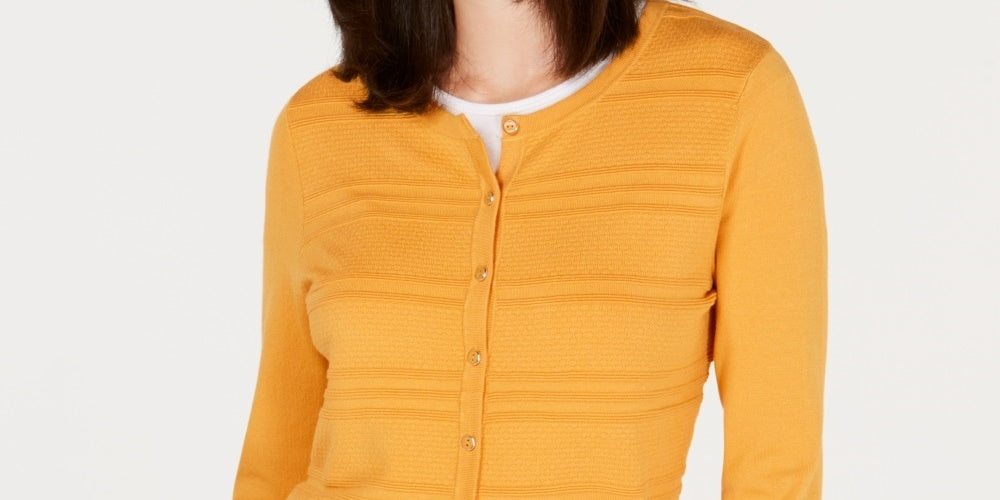 Cardigan texturizado feminino Charter Club, tamanho pequeno, dourado