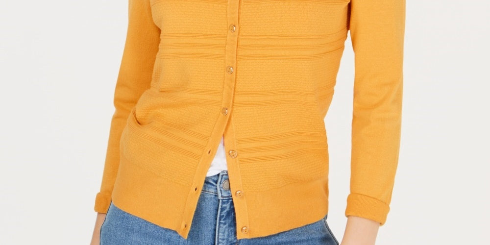 Cardigan texturizado feminino Charter Club, tamanho pequeno, dourado