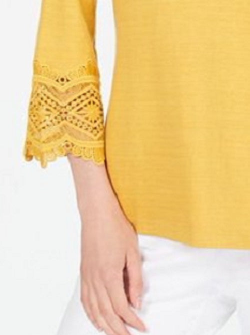 Top feminino de algodão com acabamento em renda Charter Club, dourado, tamanho XX-G