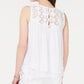 Top estilo swing feminino com acabamento em renda, branco, tamanho extrapequeno