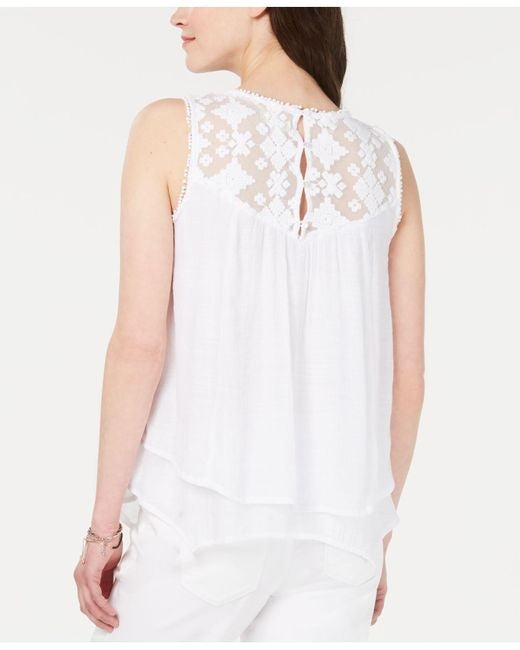 Top estilo swing feminino com acabamento em renda, branco, tamanho extrapequeno