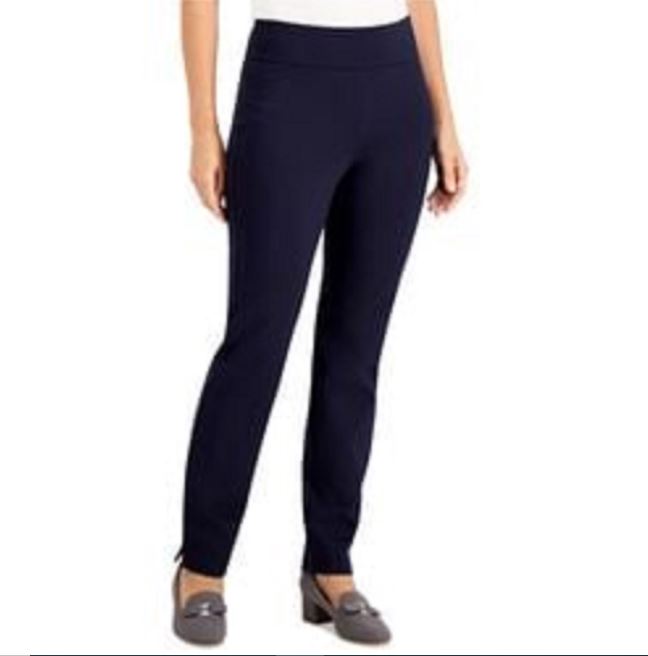 Calça feminina Charter Club Petite Pull On Ponte Knit Azul Tamanho 24X4,5