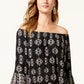 Top feminino estampado ombro a ombro estilo &amp; co, preto, tamanho extrapequeno