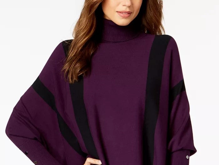 Alfani Suéter Poncho Listrado Petite Feminino Roxo Escuro Tamanho Petit