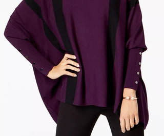 Alfani Suéter Poncho Listrado Petite Feminino Roxo Escuro Tamanho Petit