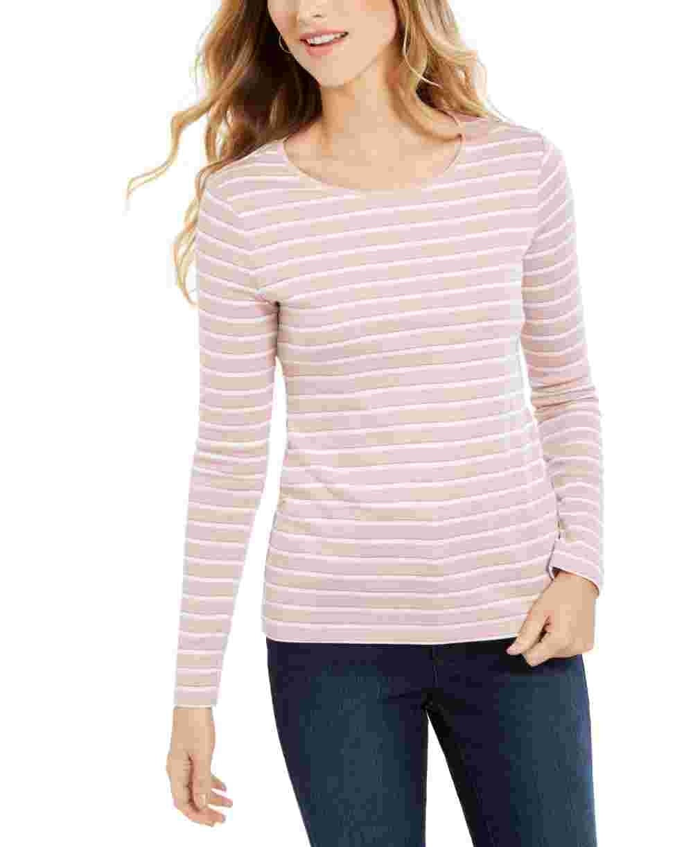 Top feminino com listras metálicas Charter Club rosa tamanho X-G