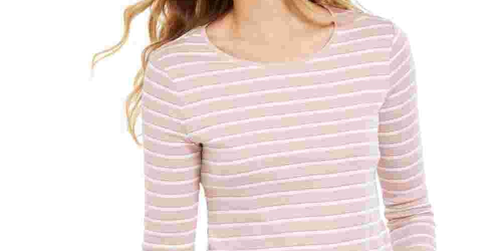 Top feminino com listras metálicas Charter Club rosa tamanho X-G
