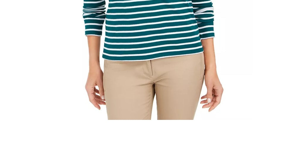 Charter Club Top feminino listrado metálico, branco, tamanho extragrande