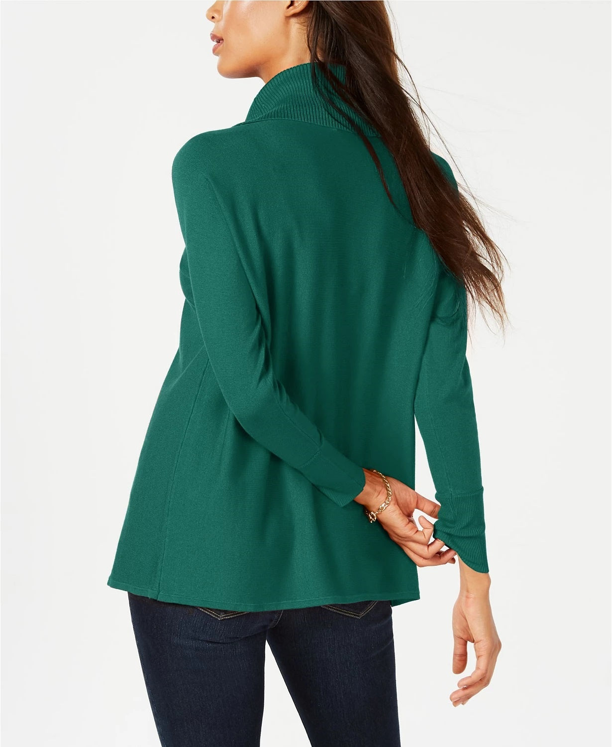 Suéter feminino com gola alta e capuz falso JM Collection, verde, tamanho XX-G