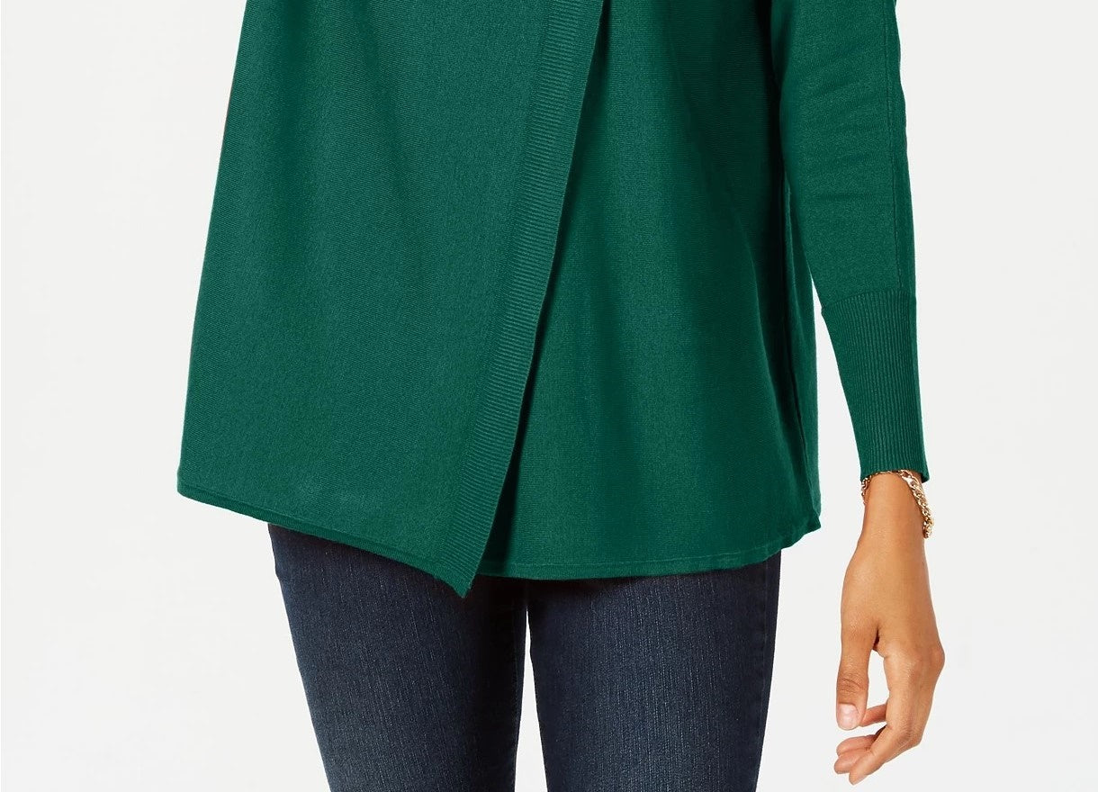 Suéter feminino com gola alta e capuz falso JM Collection, verde, tamanho XX-G