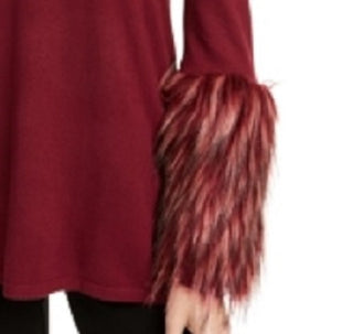 Suéter feminino Alfani com gola falsa e acabamento em pele sintética, vermelho escuro, tamanho pequeno