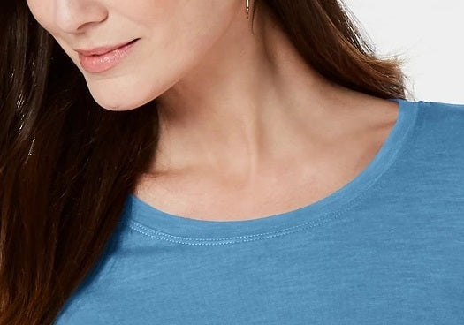 Blusa feminina de manga comprida e gola redonda estilo &amp; co, azul, tamanho extragrande