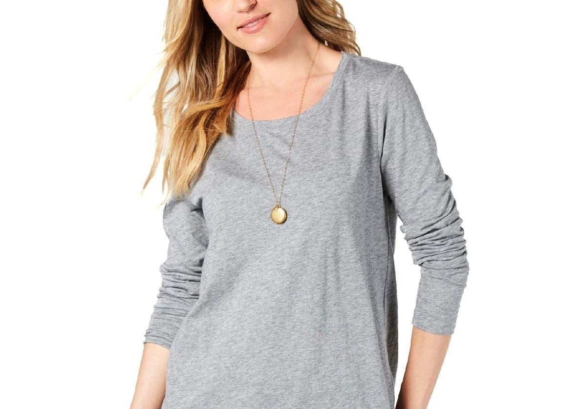 Blusa feminina de manga comprida e gola redonda, cor carvão, tamanho extra pequeno, estilo &amp; co