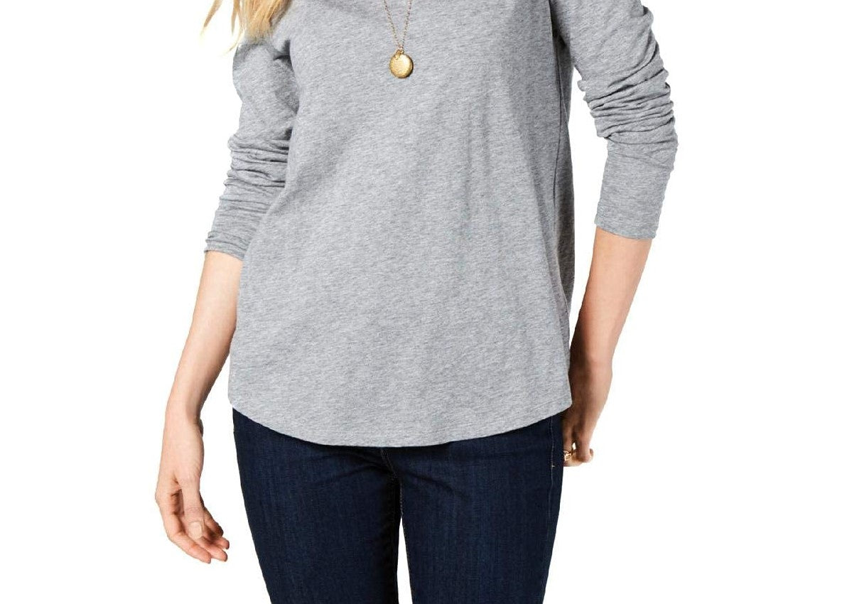 Blusa feminina de manga comprida e gola redonda, cor carvão, tamanho extra pequeno, estilo &amp; co