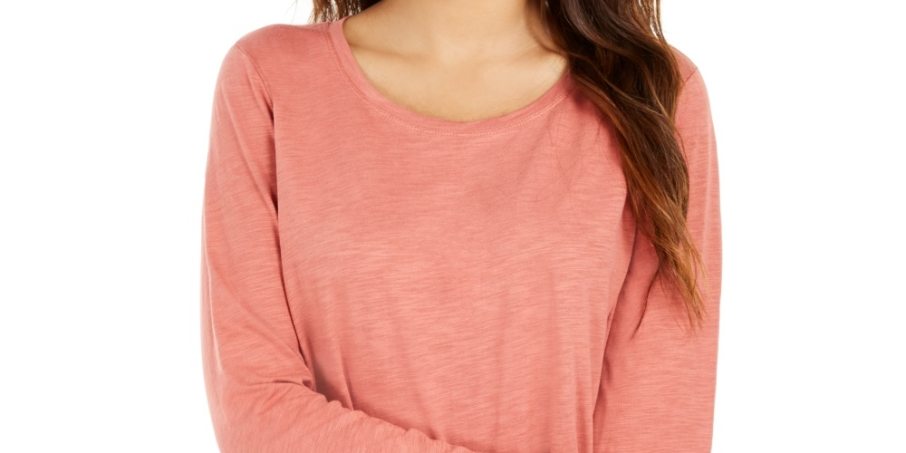 Blusa feminina de manga comprida e gola redonda, tamanho grande, laranja, estilo &amp; co