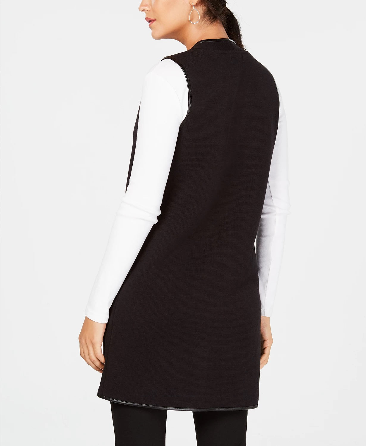 Colete feminino JM com bolso e pele sintética, preto, tamanho pequeno