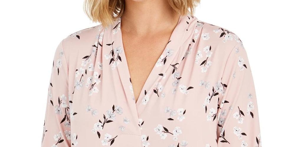 Top feminino estampado com decote em V, rosa, tamanho pequeno, Charter Club