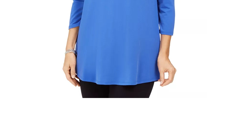 JM Women's Collection Top com ombros descobertos e detalhes em preto, tamanho pequeno