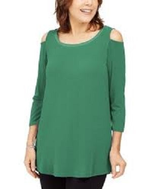 JM Collection Top Feminino com Ombros De fora e Enfeites Verde Tamanho Pequeno