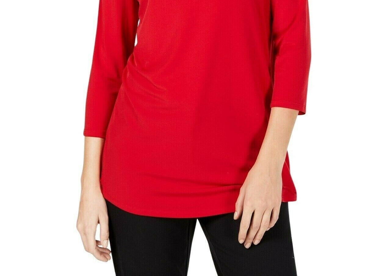 JM Collection Top feminino com decote profundo e ombros descobertos, vermelho, tamanho grande
