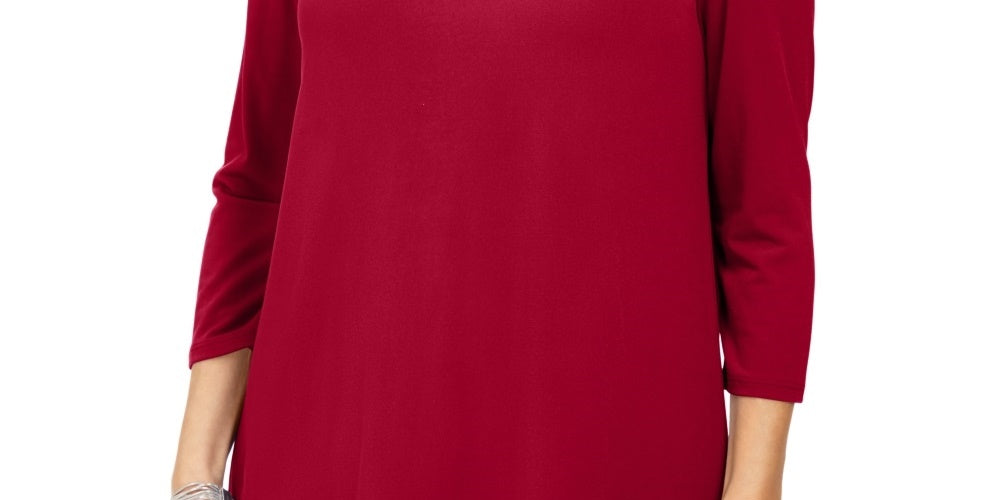 JM Collection Top feminino com ombros descobertos e detalhes em vermelho, tamanho extragrande