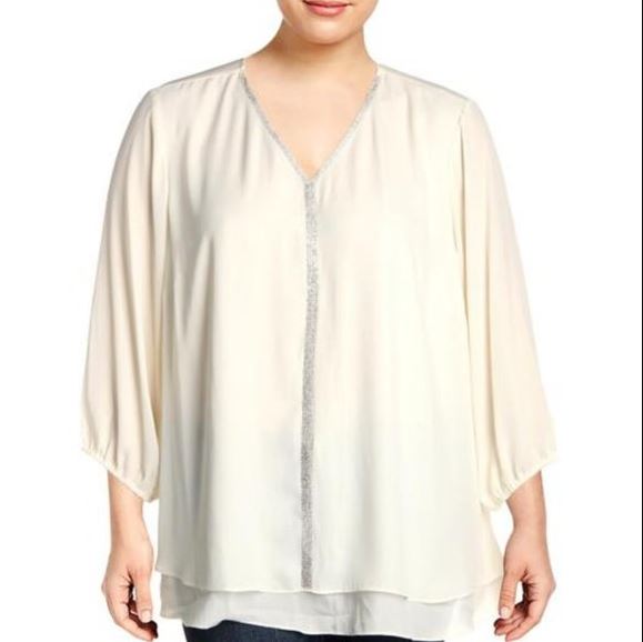 JM Collection Top feminino plus size listrado com glitter 3X bege tamanho 3X