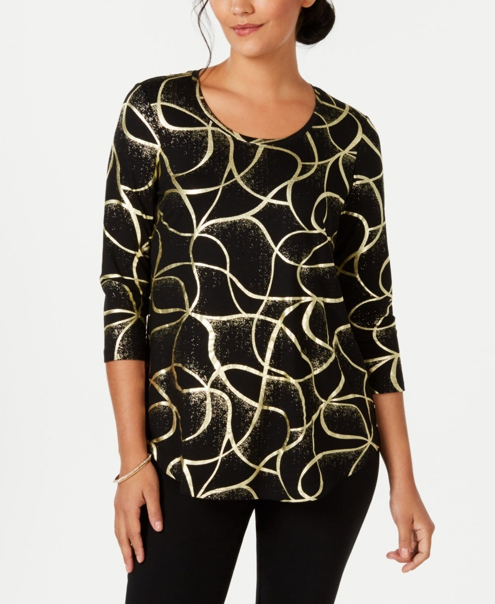 Camiseta estampada feminina JM Collection preta tamanho X-S