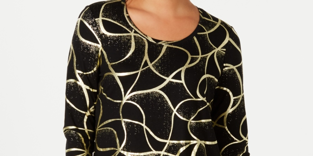 Camiseta estampada feminina JM Collection preta tamanho X-S