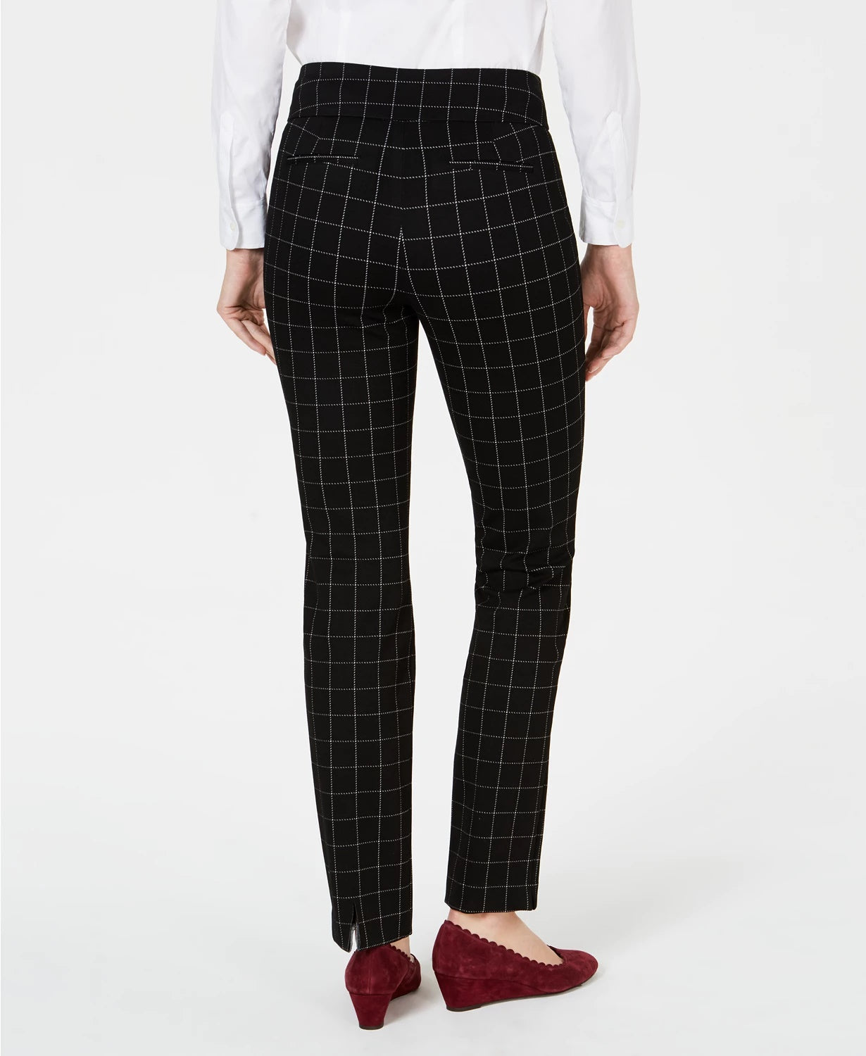 Calça feminina Charter Club Cambridge Windowpane-Print Slim Leg, preta, tamanho 4