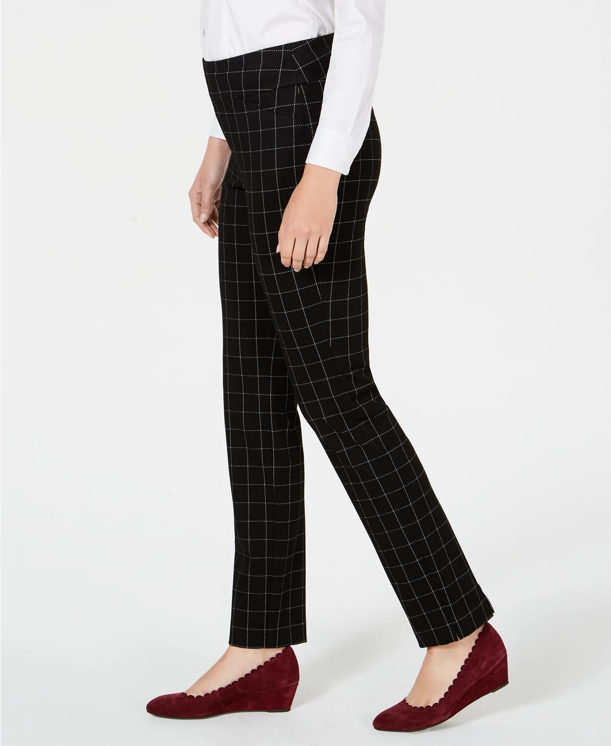 Calça feminina Charter Club Cambridge Windowpane-Print Slim Leg, preta, tamanho 4