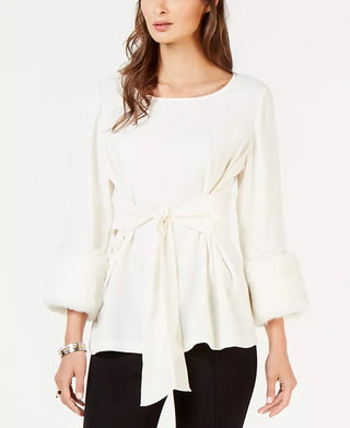 Karen Scott Top Feminino de Manga Longa com Tachas para Férias, Bege, Tamanho Extra Grande