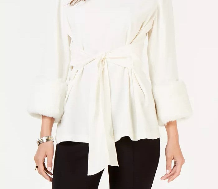 Karen Scott Top Feminino de Manga Longa com Tachas para Férias, Bege, Tamanho Extra Grande