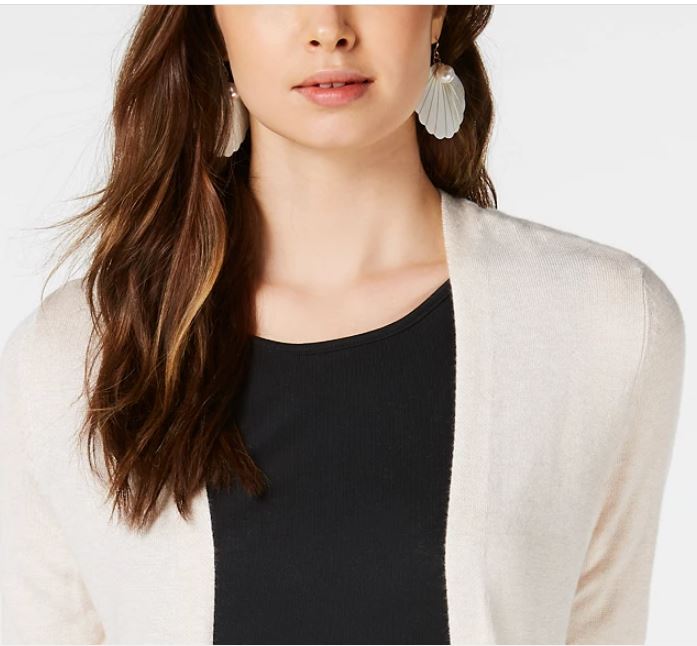 Cardigan feminino longo de malha com frente aberta Maison Jules, bege, tamanho XX-G