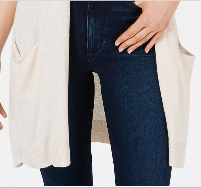 Cardigan feminino longo de malha com frente aberta Maison Jules, bege, tamanho XX-G