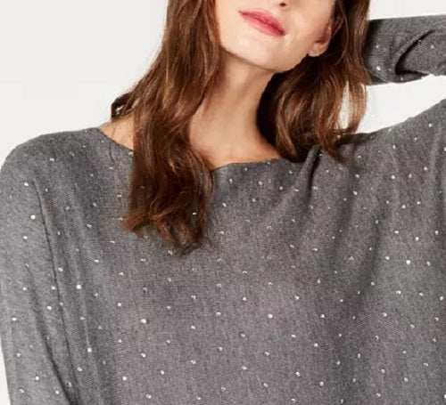 Suéter feminino com aba de camisa embelezada da INC International Concepts, cinza, tamanho X-S