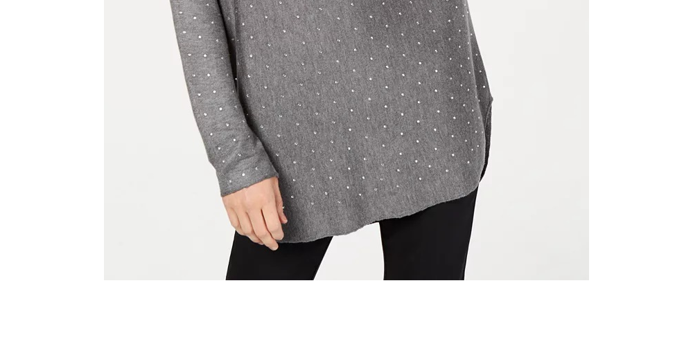 Suéter feminino com aba de camisa embelezada da INC International Concepts, cinza, tamanho X-S