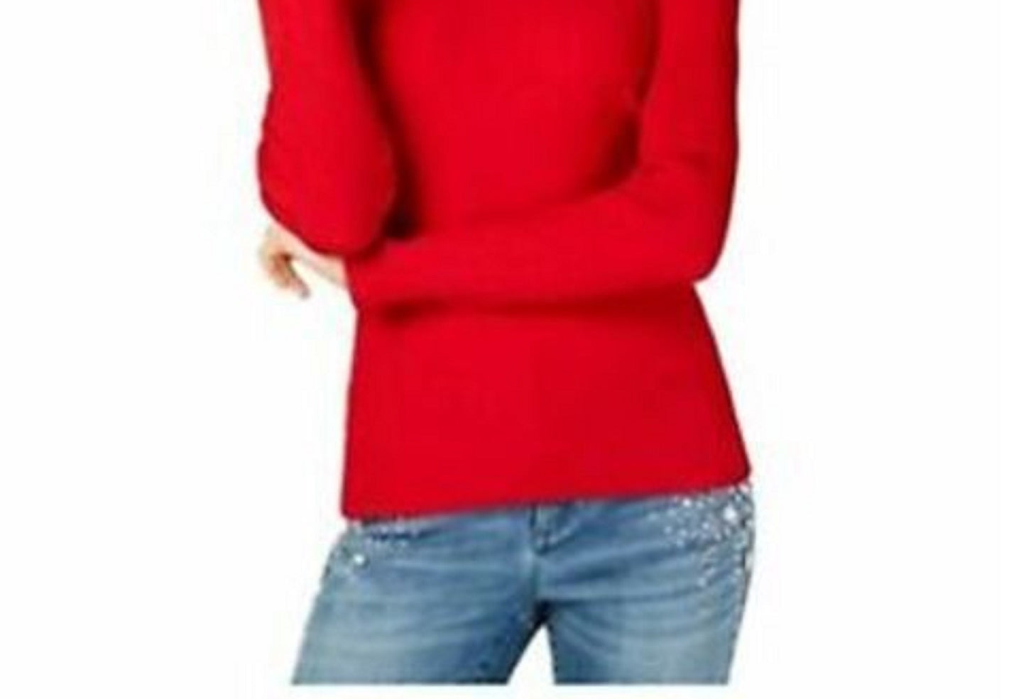 INC International Concepts Feminino Gola Alta em Malha Canelada Embelezada Vermelho Tamanho X-S