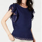 Blusa feminina Maison Jules com estampa e mangas bufantes, azul marinho, tamanho pequeno