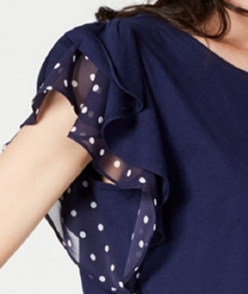 Blusa feminina Maison Jules com estampa e mangas bufantes, azul marinho, tamanho pequeno