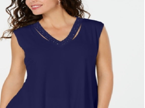 JM Collection Regata feminina com recortes embelezados, azul, tamanho pequeno