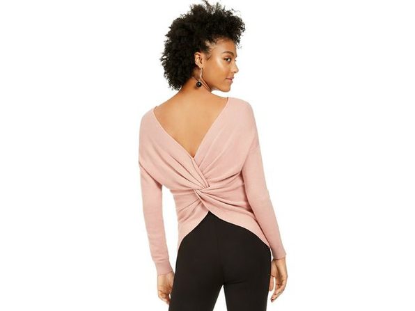 Bar III Women's Wear 2 Ways Twist Suéter Rosa Tamanho Médio
