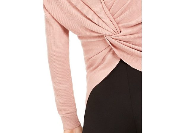 Bar III Women's Wear 2 Ways Twist Suéter Rosa Tamanho Médio