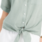 Camisa feminina Charter Club de linho com botões frontais e amarração, verde, tamanho pequeno