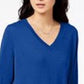 Suéter túnica feminino Maison Jules de algodão com decote em V, azul, tamanho médio