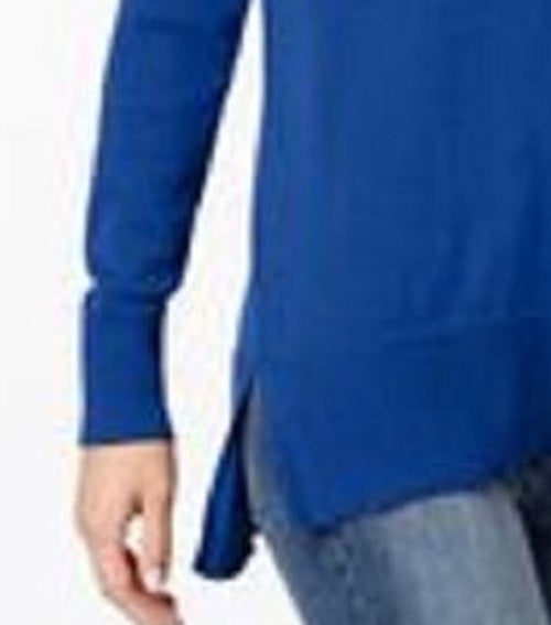 Suéter túnica feminino Maison Jules de algodão com decote em V, azul, tamanho médio