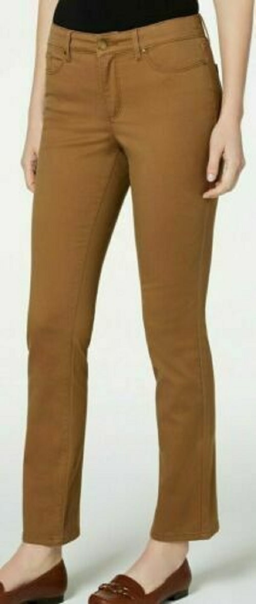 Calça jeans feminina Charter Club Petite Lexington reta marrom tamanho 10 P